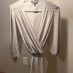 Chiffon grey and white pinstripe top